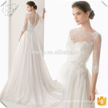 Alibaba Suzhou fábrica elegante rebordeados vestidos de novia nupcial Abrir espalda manga larga vestido nupcial